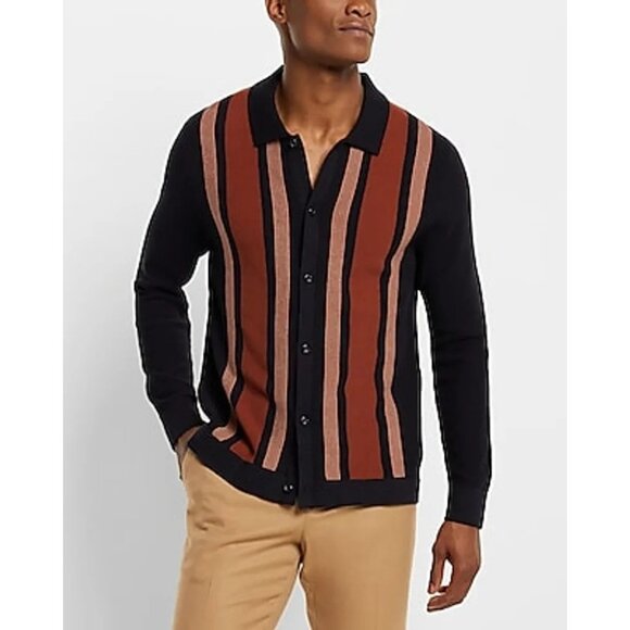 Express Men's Striped Button Down Cotton Sweater Old Money Preppy Grandpa MED - Picture 2 of 11